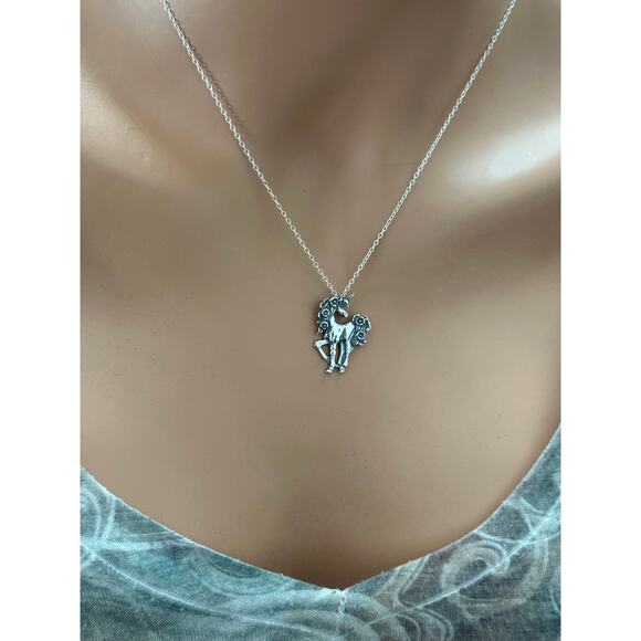Sterling Silver Prancing Unicorn with a Flower Mane Necklace - Picture 3 of 5